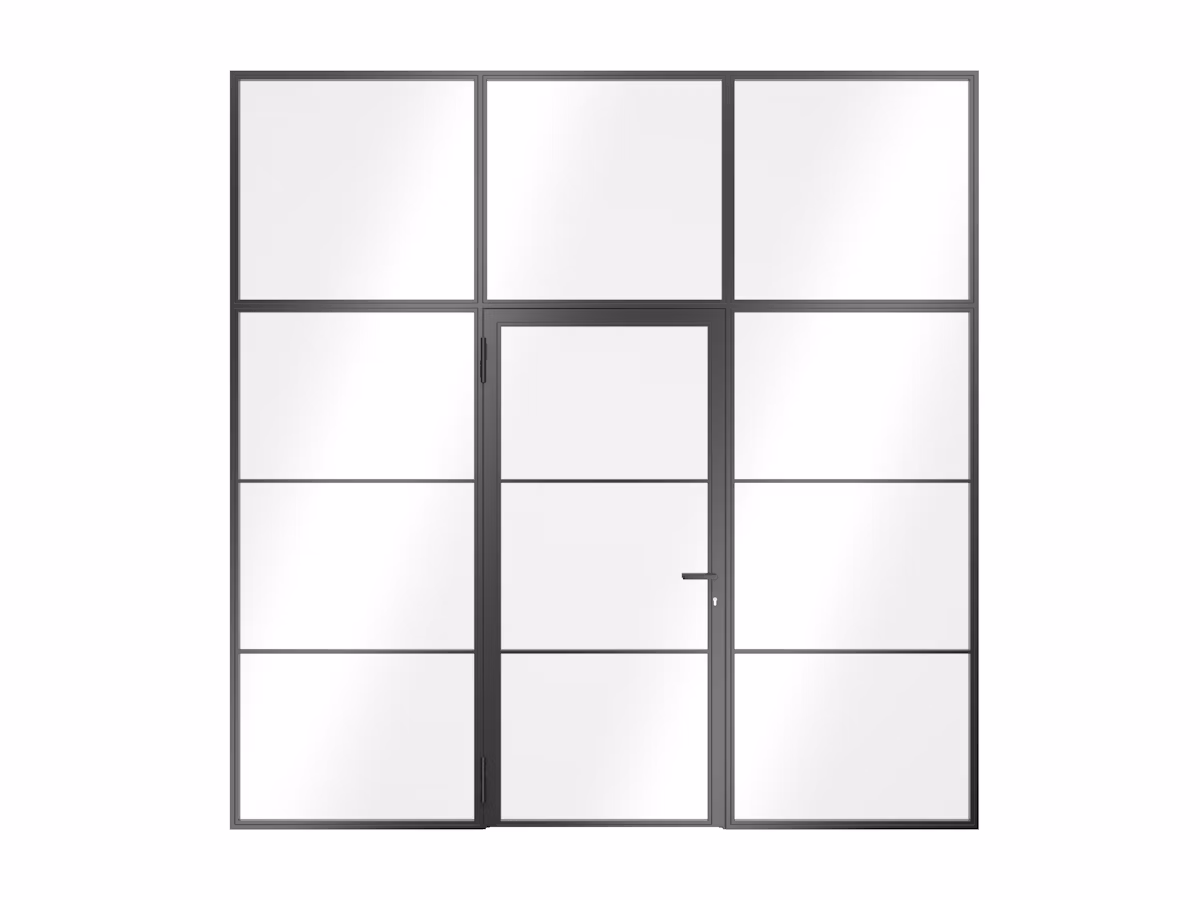 1-fly-gland swing door with side panels and skylights and glass strips