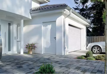 Garage roller door and door in traffic white RAL 9016